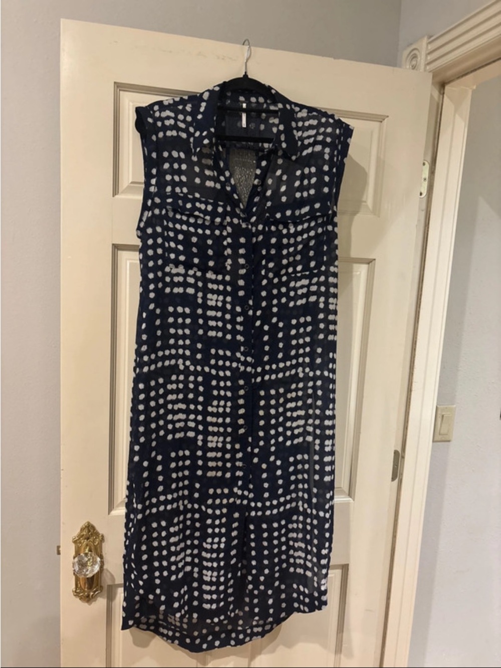 Free People Navy and White Dotted Midi Shirt Dress
